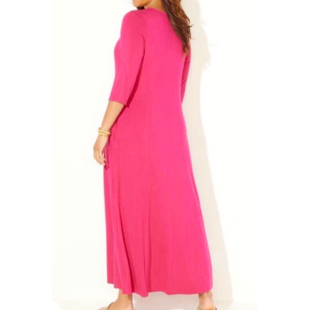 Catherines Jersey Maxi Pink Dress Size 2X Free & Easy With Pockets 3/4 Sleeves - Picture 12 of 13